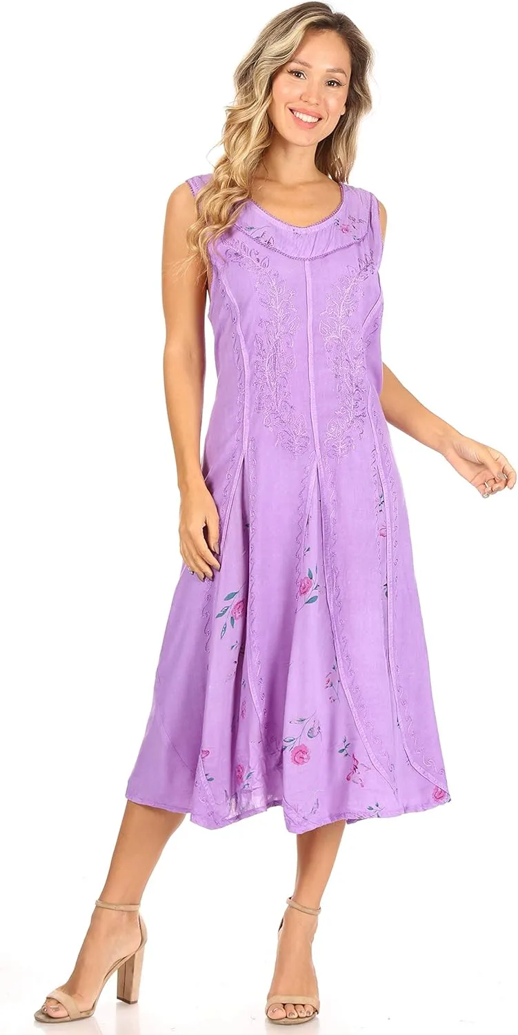 Sakkas Lila Women's Midi Sleeveless Floral Boho Casual Rayon Dress Adjustable