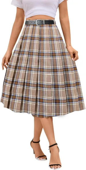 SANGTREE Women's Girls A-Line Long Pleated High Waist Fashion Skirt, School Uniform Cosplay