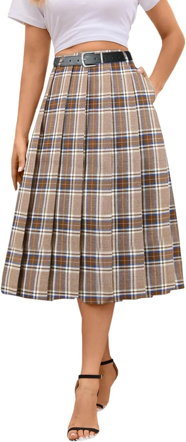 SANGTREE Women's Girls A-Line Long Pleated High Waist Fashion Skirt, School Uniform Cosplay