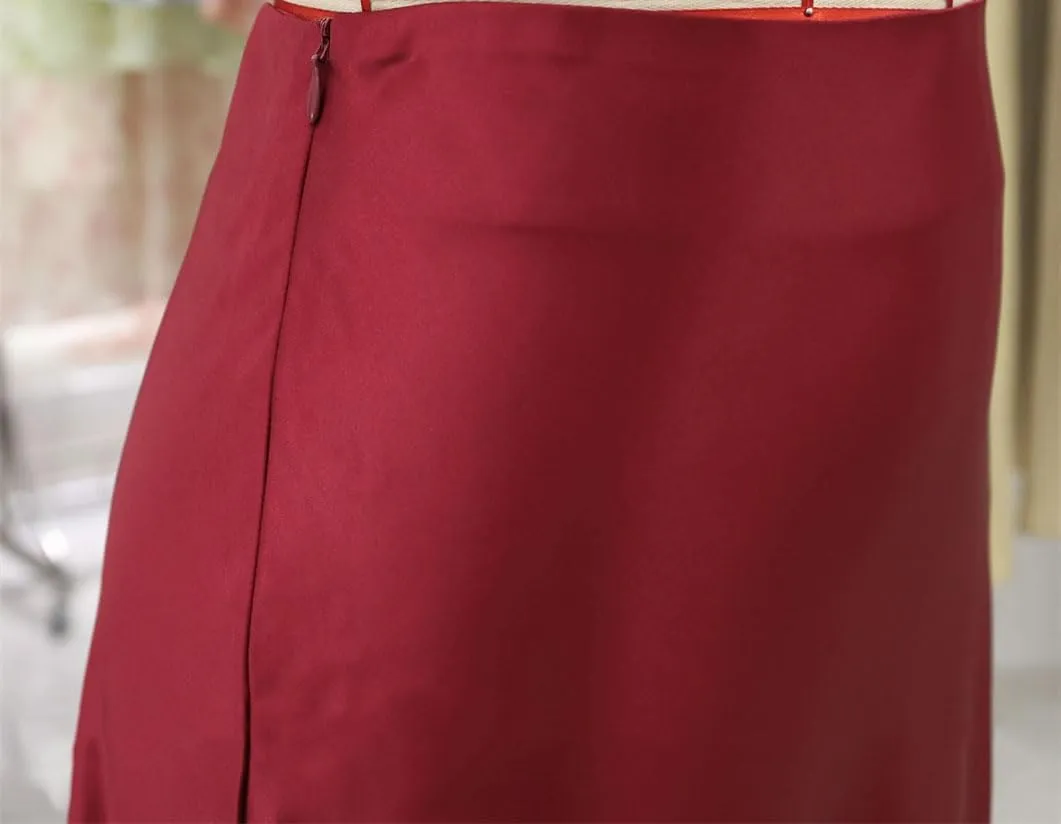 Satin Skirts for Women Korean Style Office High Waist A-Line Skirt Elegant Solid Long Silk Pencil Skirt