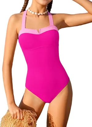 Shallmu Girls One Piece Swimsuits Color Block Dual Crossback Straps with Cover Up Skirt Girl's Swimwear 9-16Y