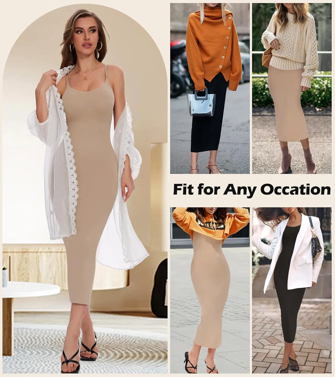 Shapewear Slip Dress for Women Under Dress Tummy Control Long Slip Dress with Back Slit