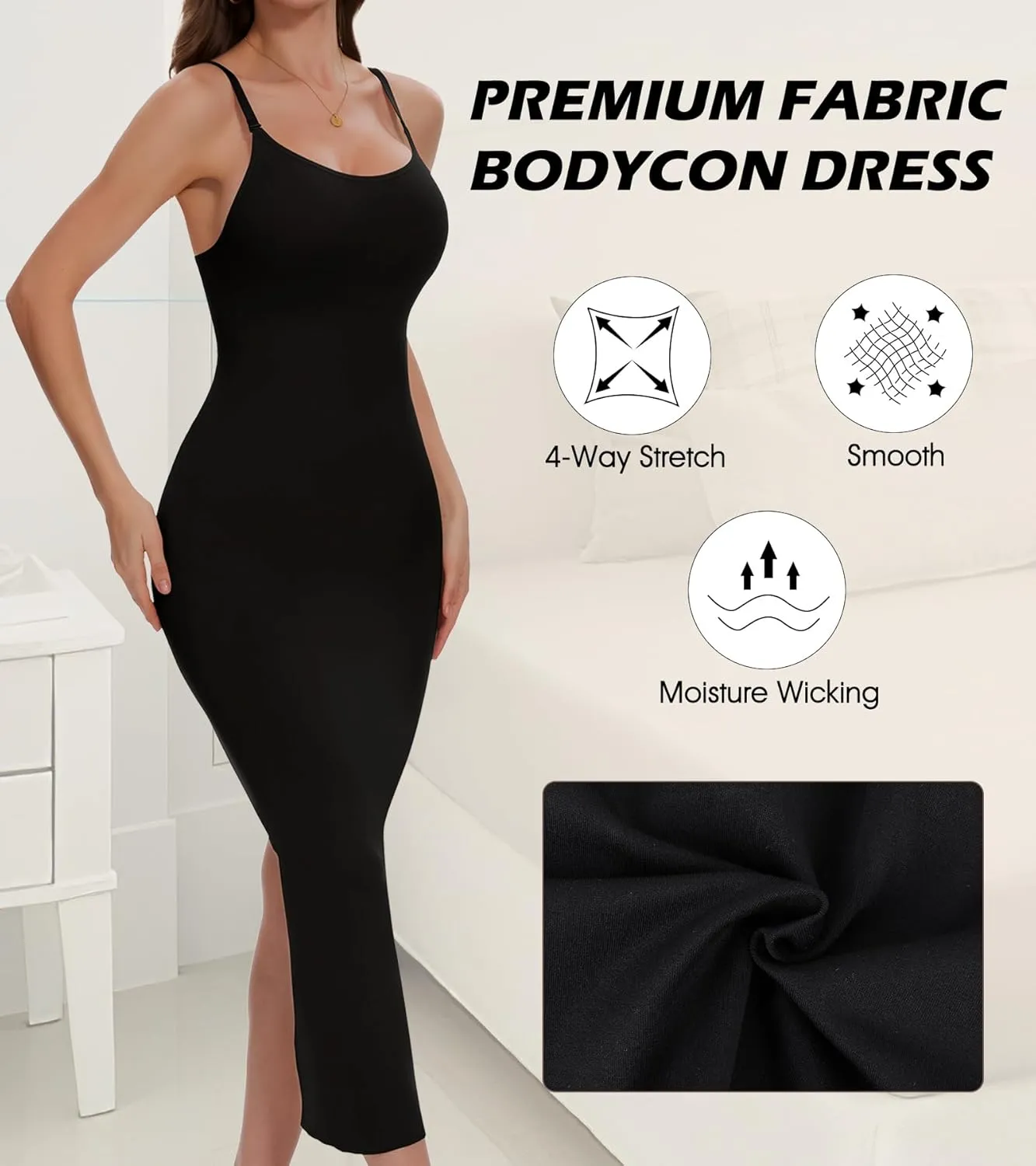 Shapewear Slip Dress for Women Under Dress Tummy Control Long Slip Dress with Back Slit