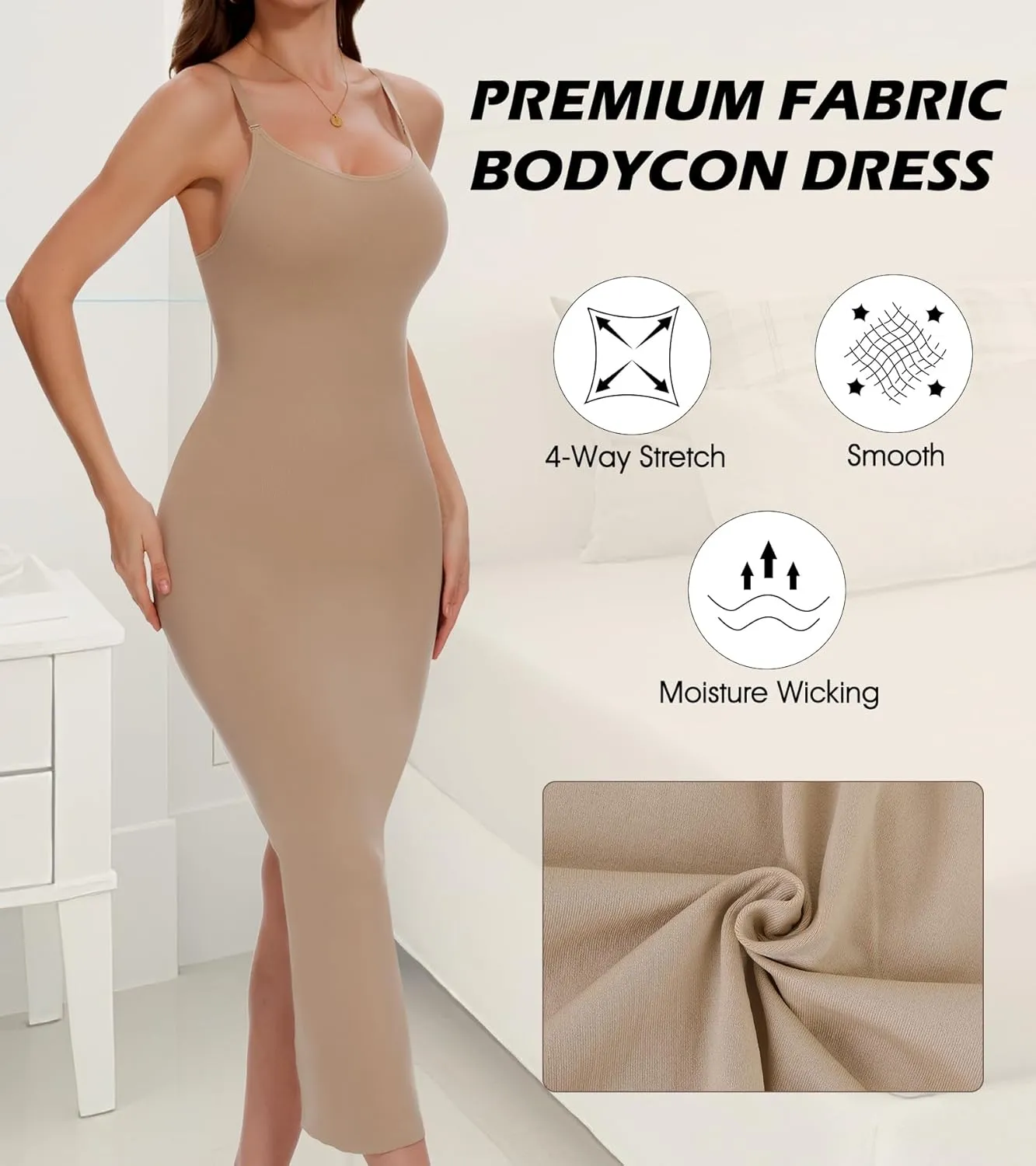 Shapewear Slip Dress for Women Under Dress Tummy Control Long Slip Dress with Back Slit