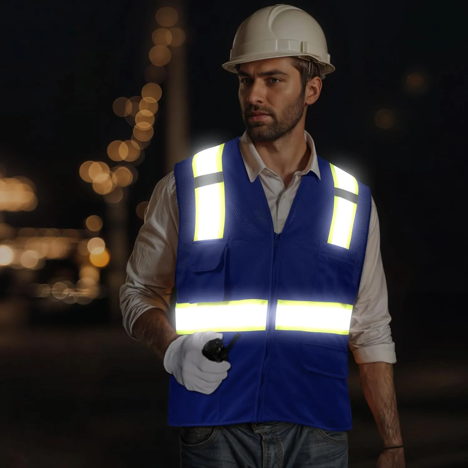 SHORFUNE High Visibility Mesh Safety Vest with Pockets, Mic Tabs, Zipper and Reflective Strips,ANSI/ISEA Standards