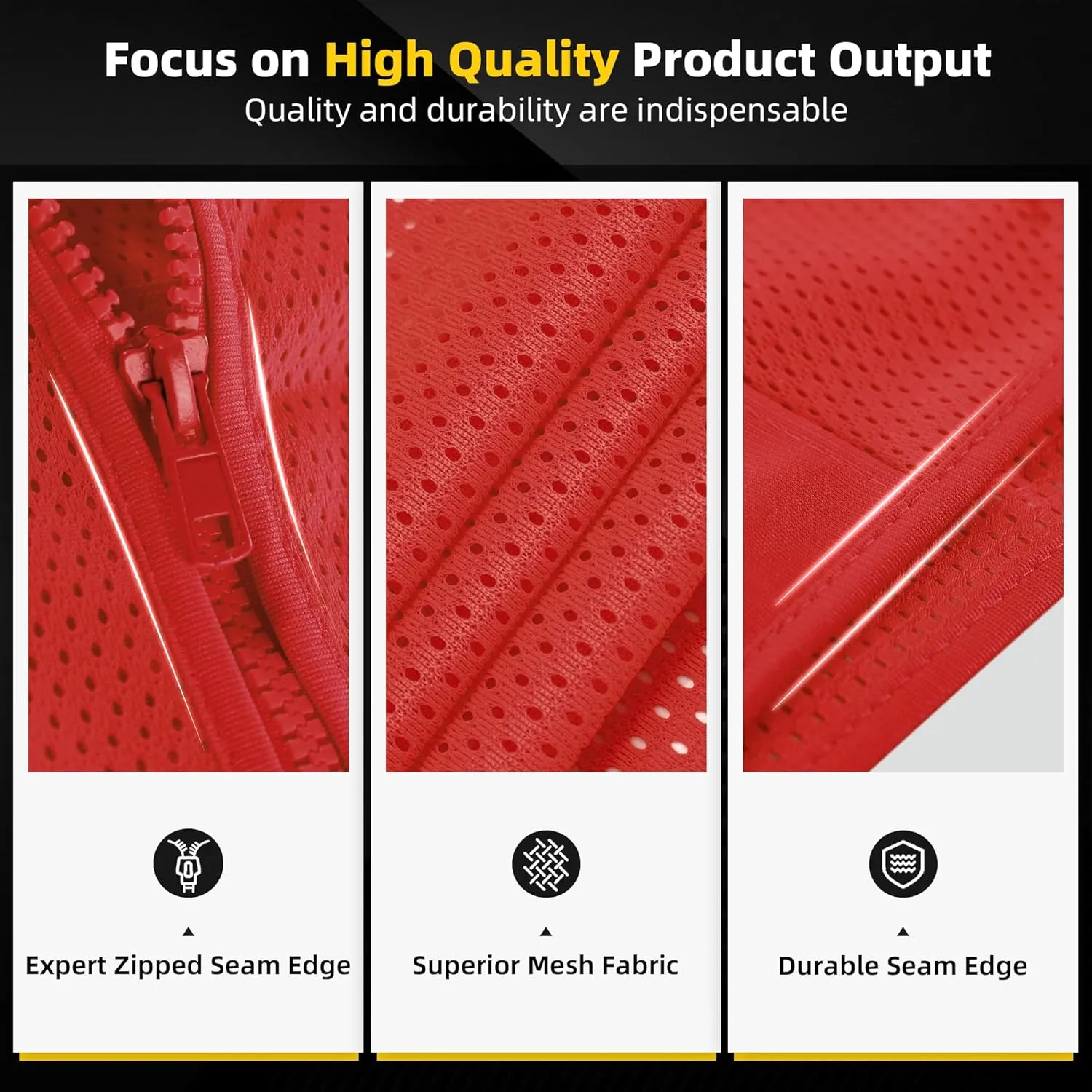 SHORFUNE High Visibility Mesh Safety Vest with Pockets, Mic Tabs, Zipper and Reflective Strips,ANSI/ISEA Standards