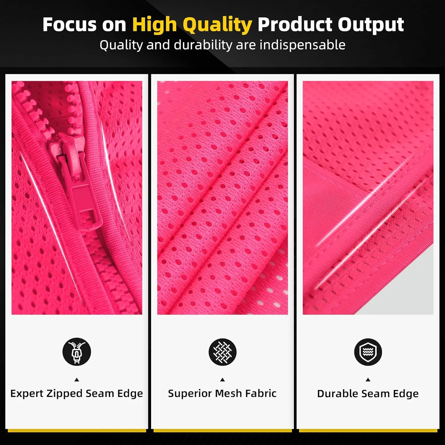 SHORFUNE High Visibility Mesh Safety Vest with Pockets, Mic Tabs, Zipper and Reflective Strips,ANSI/ISEA Standards