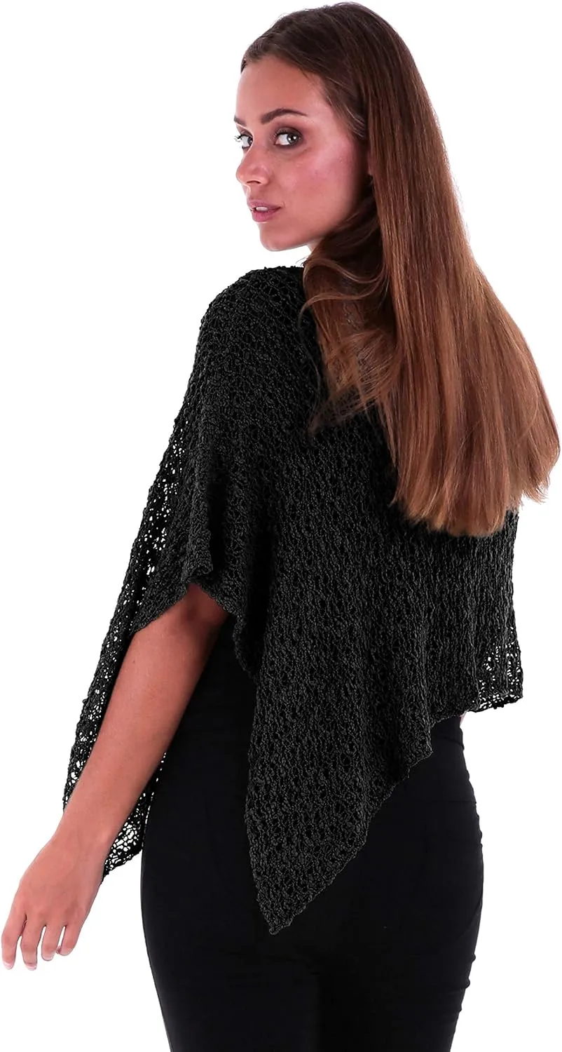SHU-SHI Womens Sheer Popcorn Poncho Shrug Lightweight Knit Summer Cape