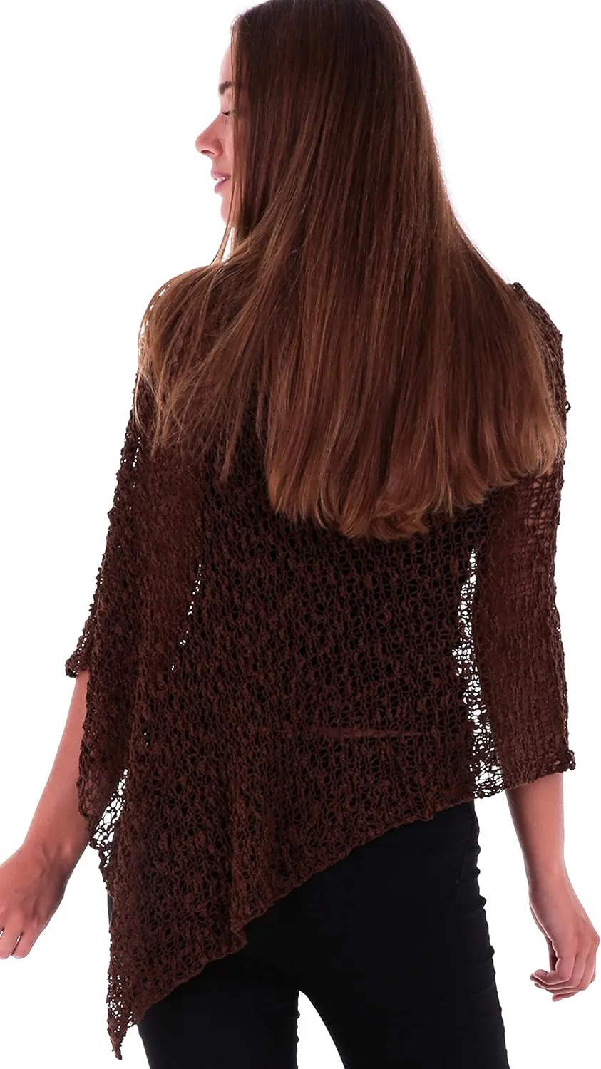 SHU-SHI Womens Sheer Popcorn Poncho Shrug Lightweight Knit Summer Cape