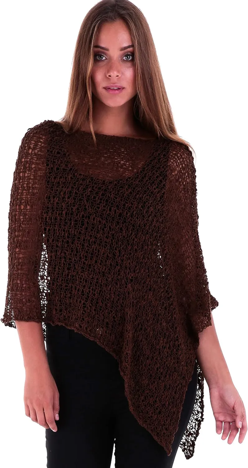 SHU-SHI Womens Sheer Popcorn Poncho Shrug Lightweight Knit Summer Cape
