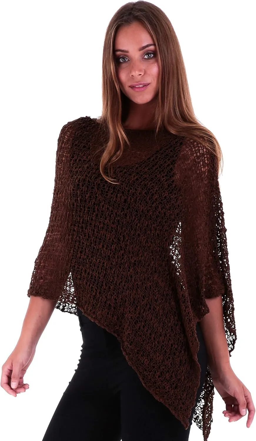 SHU-SHI Womens Sheer Popcorn Poncho Shrug Lightweight Knit Summer Cape