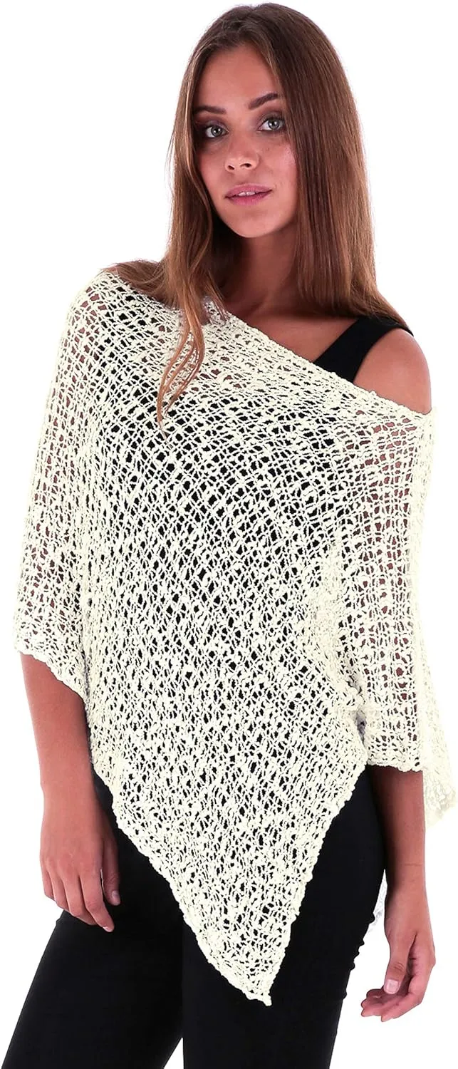 SHU-SHI Womens Sheer Popcorn Poncho Shrug Lightweight Knit Summer Cape