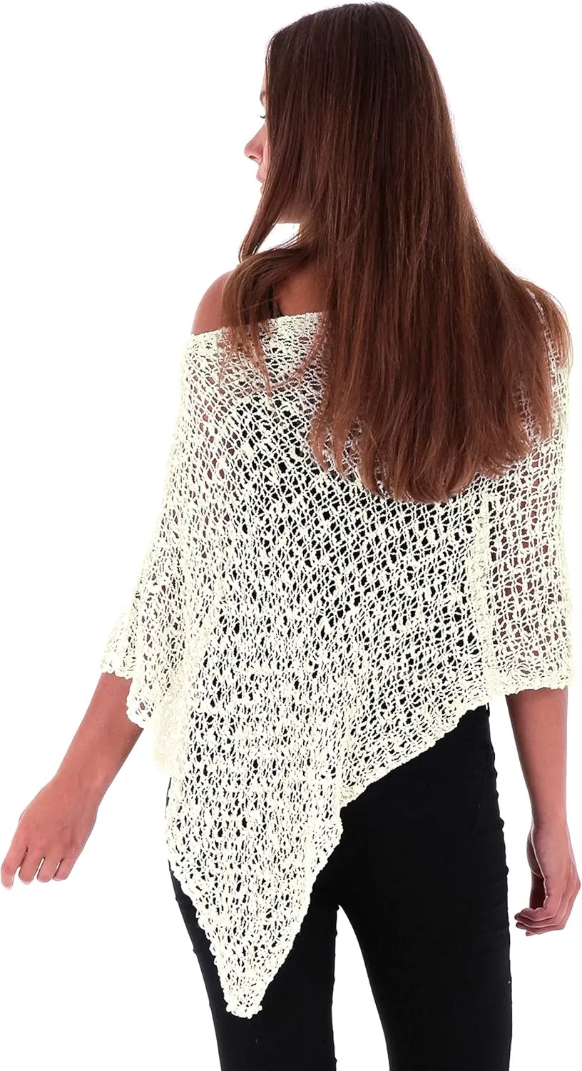 SHU-SHI Womens Sheer Popcorn Poncho Shrug Lightweight Knit Summer Cape