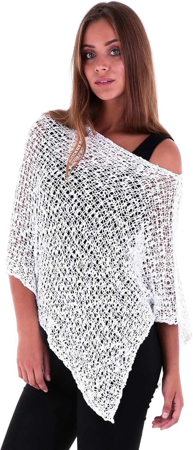 SHU-SHI Womens Sheer Popcorn Poncho Shrug Lightweight Knit Summer Cape