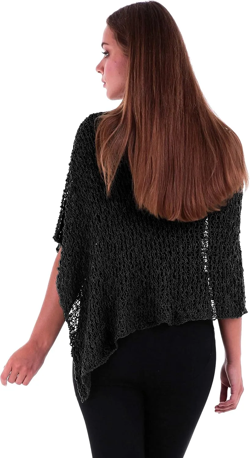 SHU-SHI Womens Sheer Popcorn Poncho Shrug Lightweight Knit Summer Cape