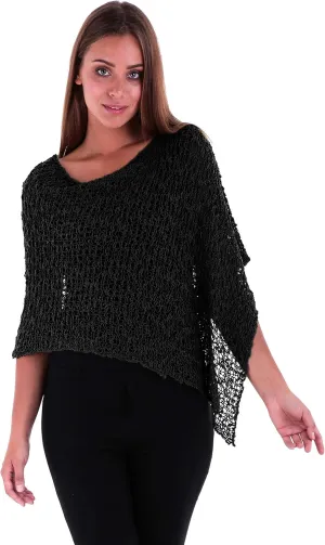 SHU-SHI Womens Sheer Popcorn Poncho Shrug Lightweight Knit Summer Cape
