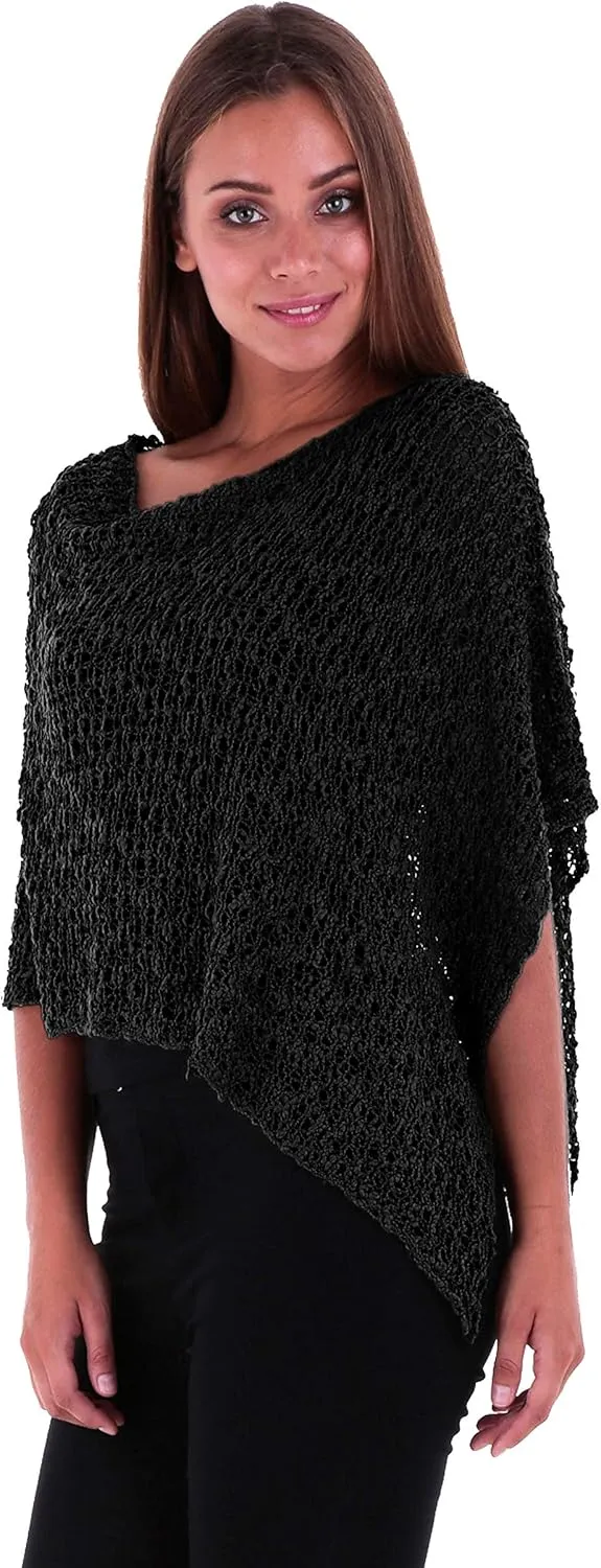 SHU-SHI Womens Sheer Popcorn Poncho Shrug Lightweight Knit Summer Cape