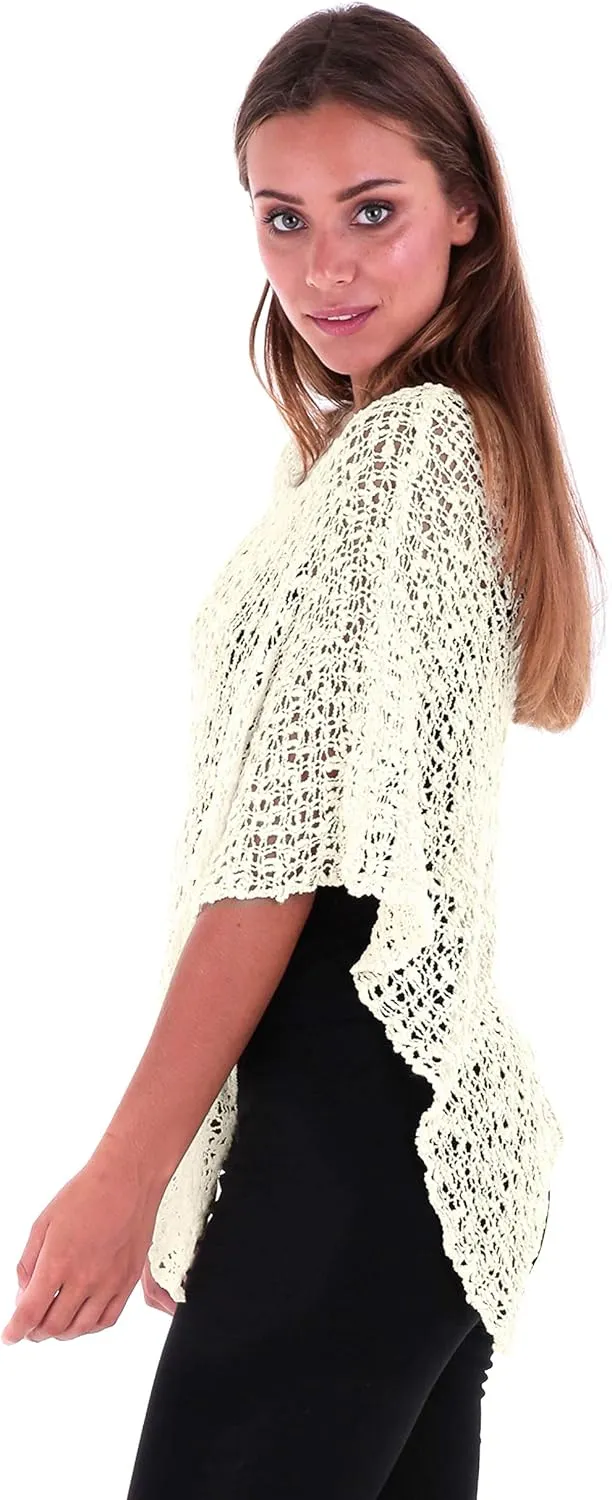 SHU-SHI Womens Sheer Popcorn Poncho Shrug Lightweight Knit Summer Cape