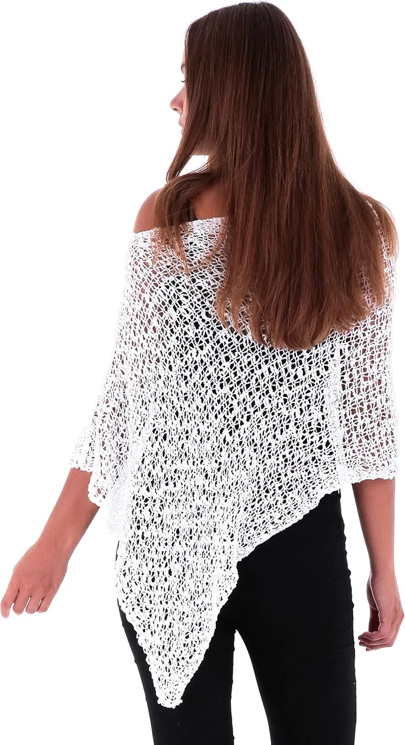 SHU-SHI Womens Sheer Popcorn Poncho Shrug Lightweight Knit Summer Cape
