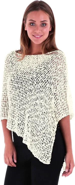 SHU-SHI Womens Sheer Popcorn Poncho Shrug Lightweight Knit Summer Cape