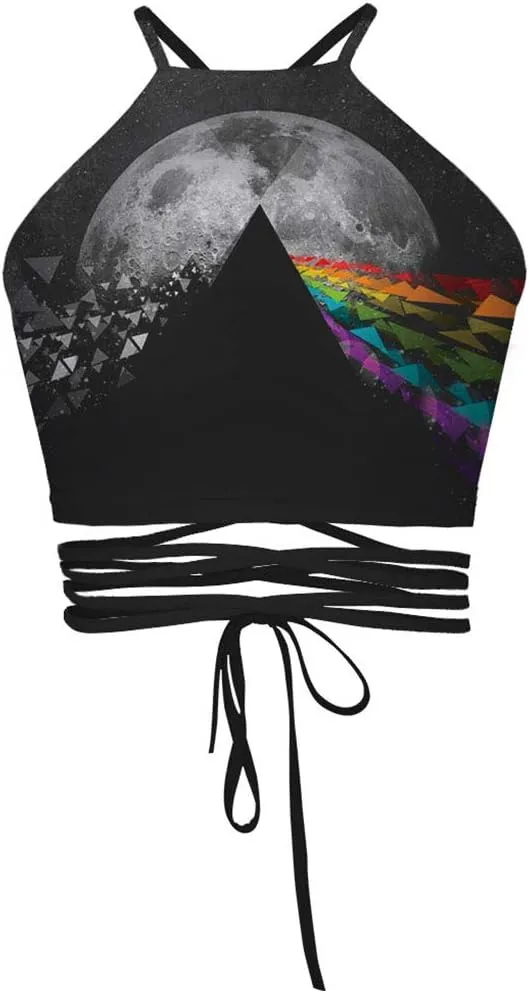 Sister Amy Women's Halter Cross Back Boho Bandage Tank Camis Crop Top Vest