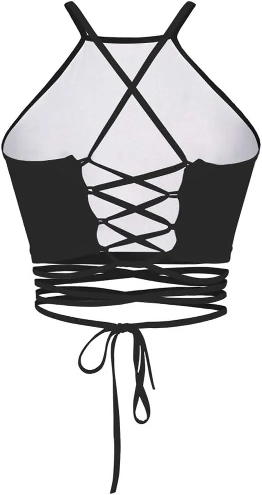 Sister Amy Women's Halter Cross Back Boho Bandage Tank Camis Crop Top Vest