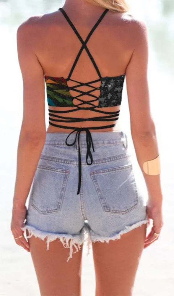 Sister Amy Women's Halter Cross Back Boho Bandage Tank Camis Crop Top Vest