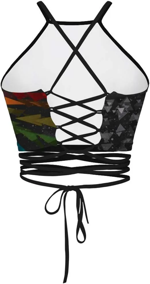 Sister Amy Women's Halter Cross Back Boho Bandage Tank Camis Crop Top Vest
