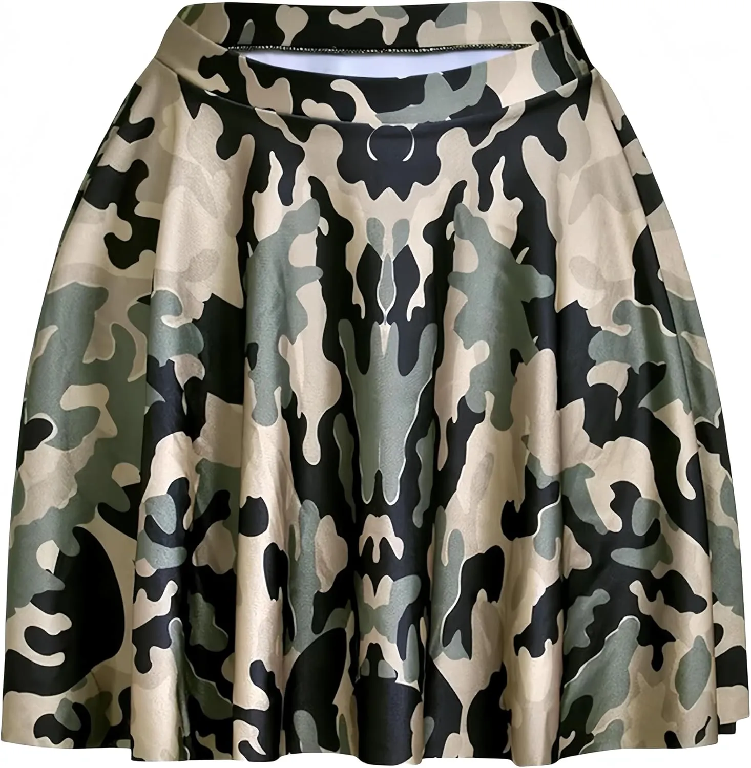 Sister Amy Women's Pleated Elastic Waist Band Flared Printed Midi Skater