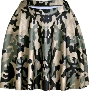 Sister Amy Women's Pleated Elastic Waist Band Flared Printed Midi Skater