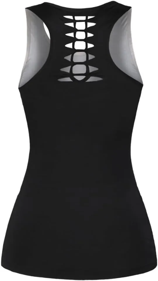 Sister Amy Women's Skull Print Hollow Out T-Shirt Crew Neck Plus Size Tank Top