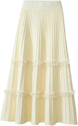 Skirts for Women Lace Ruffle Knitted Midi Pleated Skirt Women High Waist Umbrella Solid A-Line Long