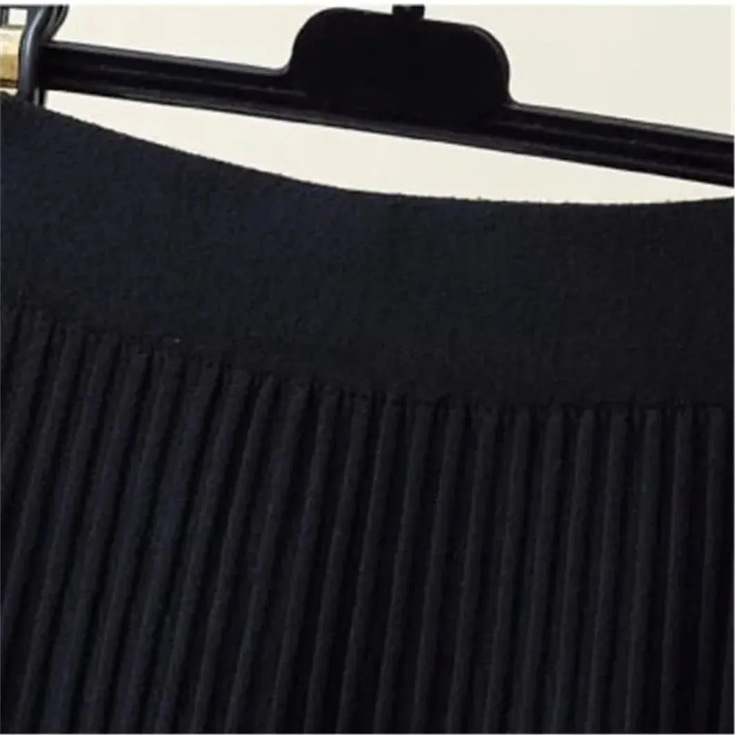 Skirts for Women Lace Ruffle Knitted Midi Pleated Skirt Women High Waist Umbrella Solid A-Line Long