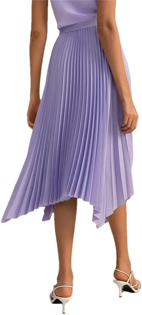 Skirts for Women Pleated Midi Skirt for Women Asymmetrical Silk Lining Elastic Waist Bottom