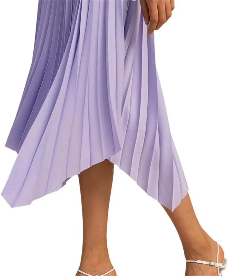 Skirts for Women Pleated Midi Skirt for Women Asymmetrical Silk Lining Elastic Waist Bottom