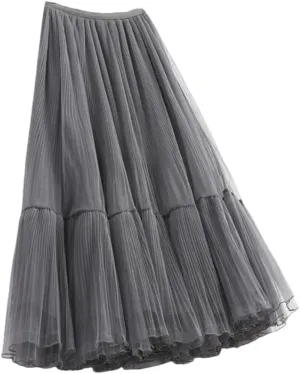 Skirts for Women Tulle Skirts Womens Midi Skirt Women Elastic High Waist Pleated Mesh Skirt