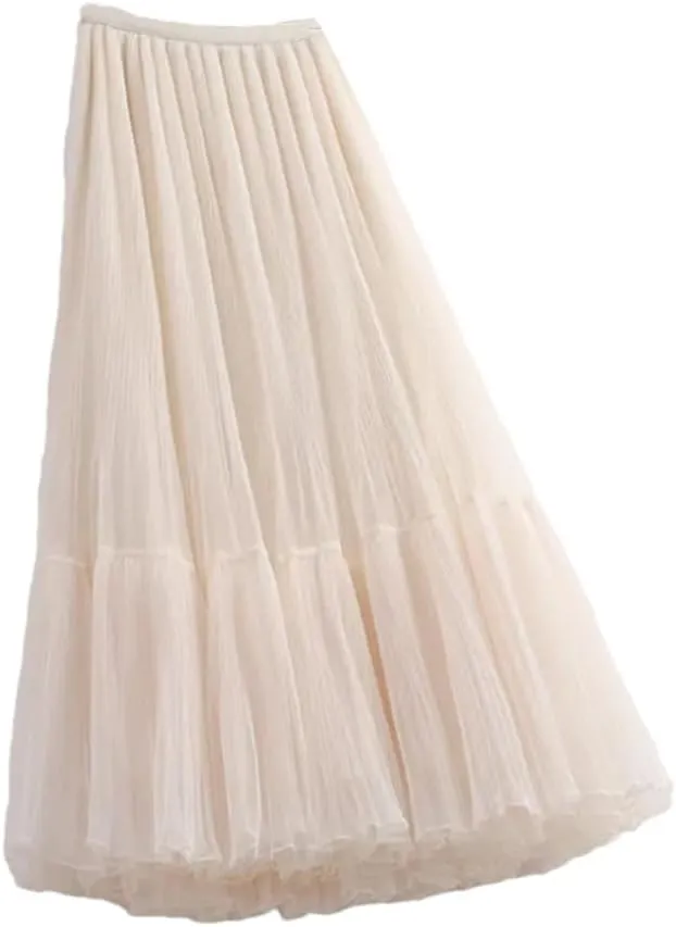 Skirts for Women Tulle Skirts Womens Midi Skirt Women Elastic High Waist Pleated Mesh Skirt