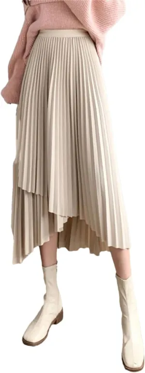 Skirts for Women Women's Midi Pleated Skirt Asymmetrical Elastic Waist A-Line Skirts Black Skirt