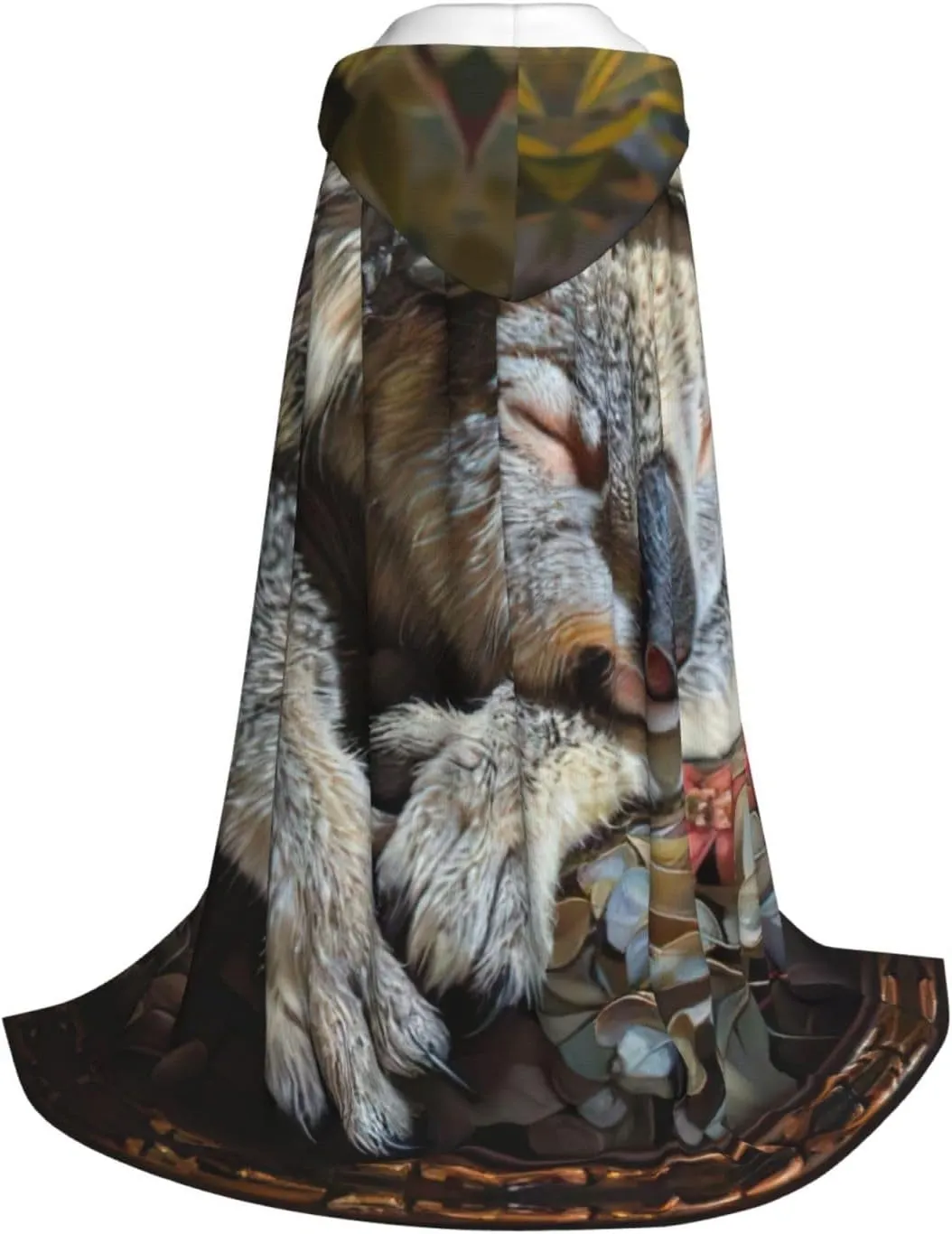 sleeping koala cap print Hooded Renaissance Cape for Women Men,Adult Medieval Cloak,Viking Cloak Wizard Hooded Robe