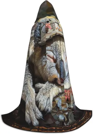 sleeping koala cap print Hooded Renaissance Cape for Women Men,Adult Medieval Cloak,Viking Cloak Wizard Hooded Robe