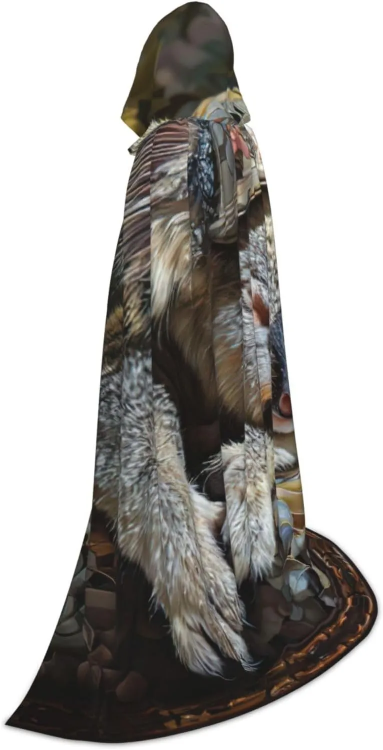 sleeping koala cap print Hooded Renaissance Cape for Women Men,Adult Medieval Cloak,Viking Cloak Wizard Hooded Robe