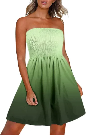 Summer Dresses for Women 2024 Beach Dress Cover Ups Strapless Boho Floral Print Sundress