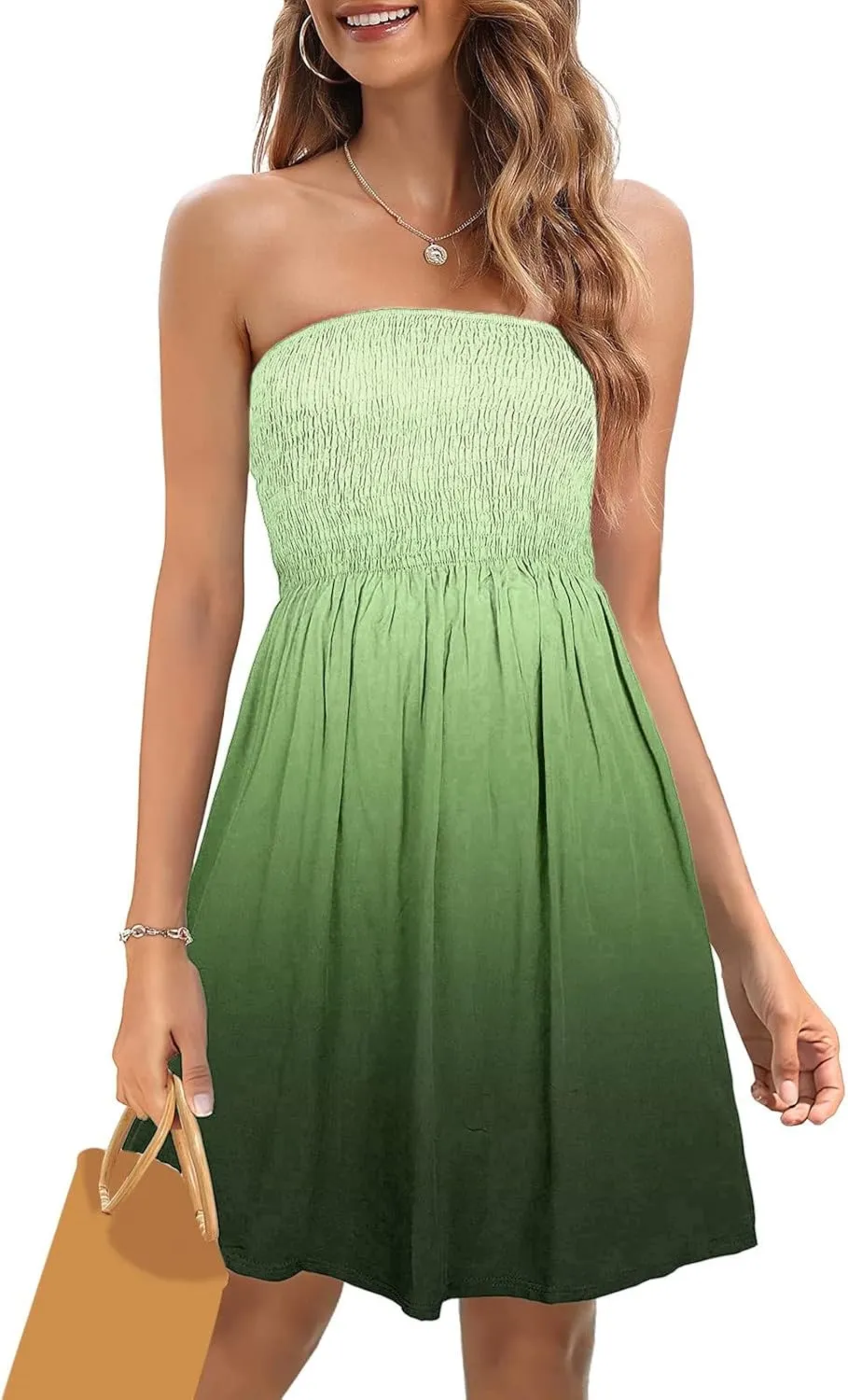 Summer Dresses for Women 2024 Beach Dress Cover Ups Strapless Boho Floral Print Sundress