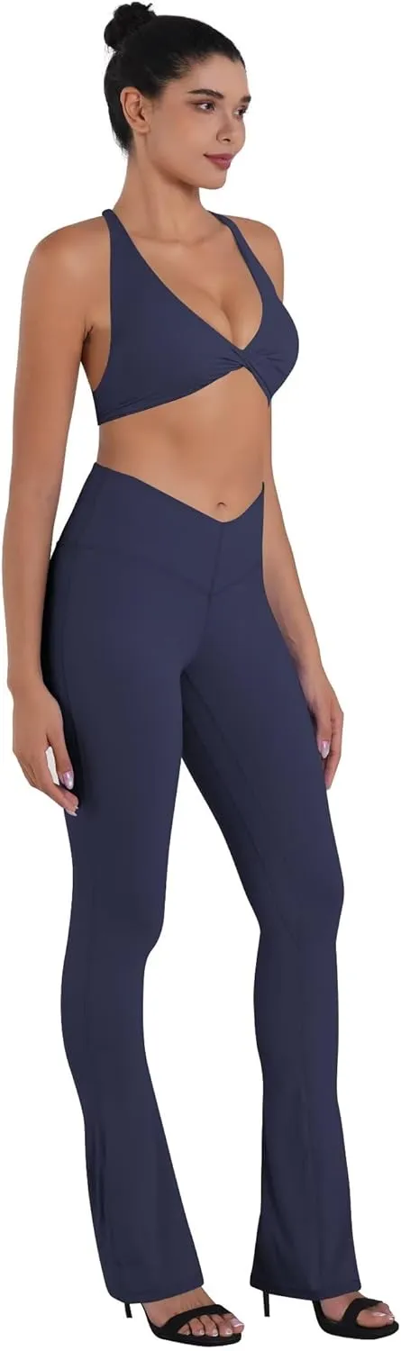 Sunzel Mini Flare Leggings for Women V Crossover Mid Rise Workout Flared Yoga Pants with Tummy Control and Wide Leg