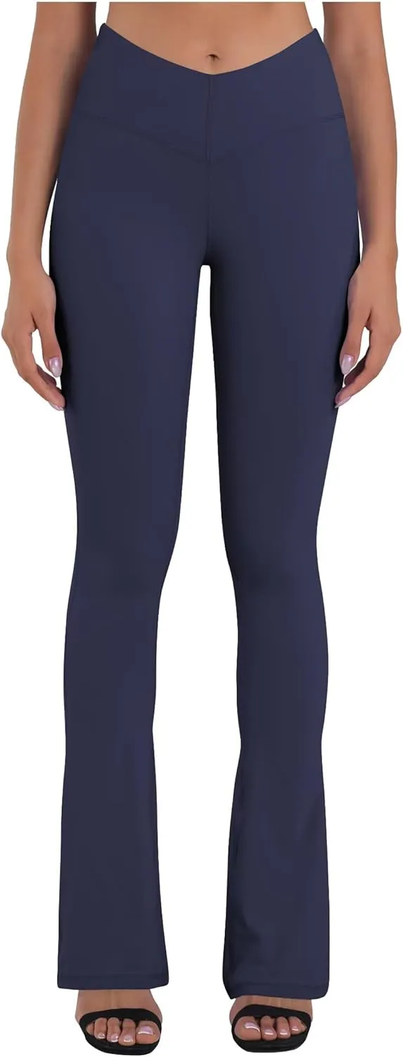 Sunzel Mini Flare Leggings for Women V Crossover Mid Rise Workout Flared Yoga Pants with Tummy Control and Wide Leg
