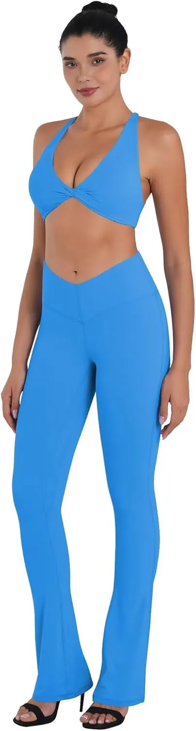 Sunzel Mini Flare Leggings for Women V Crossover Mid Rise Workout Flared Yoga Pants with Tummy Control and Wide Leg