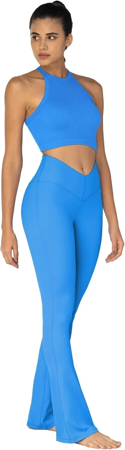Sunzel Mini Flare Leggings for Women V Crossover Mid Rise Workout Flared Yoga Pants with Tummy Control and Wide Leg