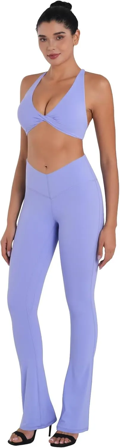 Sunzel Mini Flare Leggings for Women V Crossover Mid Rise Workout Flared Yoga Pants with Tummy Control and Wide Leg