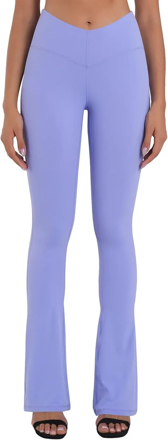 Sunzel Mini Flare Leggings for Women V Crossover Mid Rise Workout Flared Yoga Pants with Tummy Control and Wide Leg
