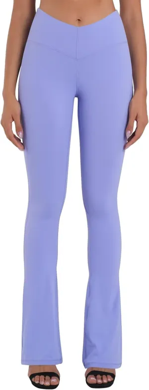 Sunzel Mini Flare Leggings for Women V Crossover Mid Rise Workout Flared Yoga Pants with Tummy Control and Wide Leg